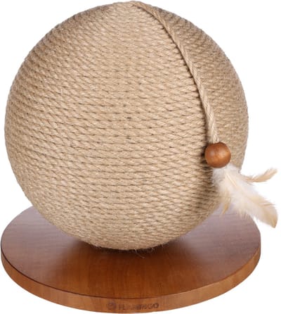 Flamingo kattenspeelgoed - kattenspeelbal Krabbal Estrella Bruin Ø 29 cm – Interactieve speelbal met jute krabtouw en veer – Stijlvol & duurzaam krabspeelgoed voor katten