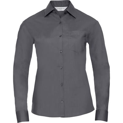 Russell Collection Dames/Dames Poplin Easy-Care Overhemd met Lange Mouwen (Konvooi Grijs)
