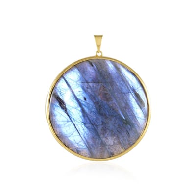 Cavill - Zilveren hanger 925 met gouden laag - Labradoriet 151,65 ct uit Madagaskar - ronde cabochon 50 mm - elegant blauwgroen sieraad dames