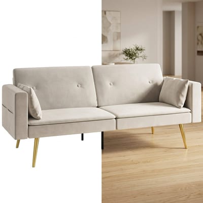 Slaapbank - Uitklapbaar - Slaapstoel - Logeerbed - Zetelbed - Slaapfauteuil - Vouwbed - 2 persoons - Zeer comfortabel - Beige
