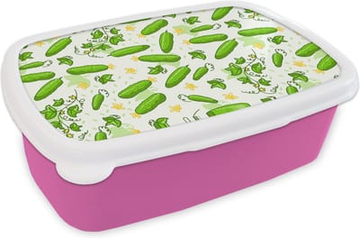Broodtrommel Roze - Lunchbox - Brooddoos - Komkommer - Groente - Patronen - 18x12x6 cm - Kinderen - Meisje