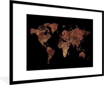Fotolijst incl. Poster - Wereldkaart - Rood - Goud - 120x80 cm - Posterlijst