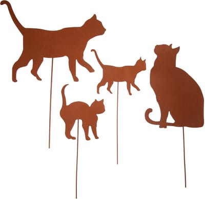 Tuinstekers Katten - Roestdecoratie - Tuindecoratie - Roestlook Metaal - 37.5 cm Hoog - Bruin