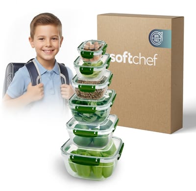 Soft Chef Lock&Fresh Vershoudbakjes Vierkant – 6-delig – 275-3750 ml – Lekvrij – BPA-vrij – Meal Prep – Groen