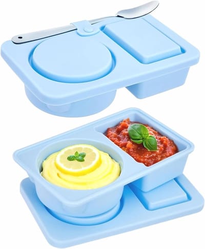 Dubbele Compartimenten Silicone Opbergdoos voor Kinderen, Mini Container met Deksel voor Salade, Picknicks en Kamperen