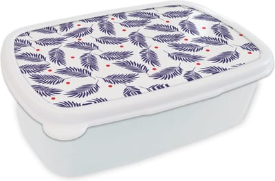 Broodtrommel Wit - Lunchbox - Brooddoos - Tropisch - Bladeren - Patronen - Stippen - 18x12x6 cm - Volwassenen