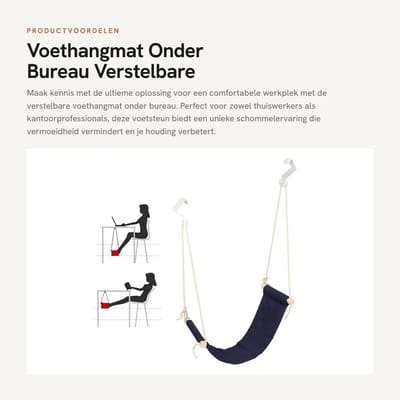 Dailygoods- Voetsteun Verstelbaar - Voethangmat Onder Bureau - Ademend - Draagbaar - Kantoor Thuis - Comfortabel en Gezond