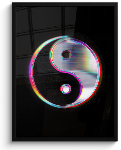 Poster in lijst - Fotolijst 60x80 cm - Posters - Yin-Yang - Cirkel - Regenboog - Posterlijst zwart - Decoratie - Wanddecoratie woonkamer - Muurdecoratie slaapkamer