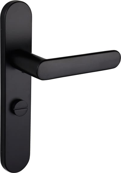 Lavuzo deurkruk Novara Zwart met afgerond schild WC63/8 badkamersluiting | Per set | Deurkruk zwart | Deurklink met schild