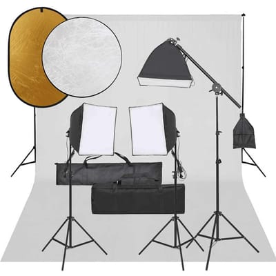 vidaXL - Fotostudioset - met - verlichtingsset, - achtergrond - en - reflector
