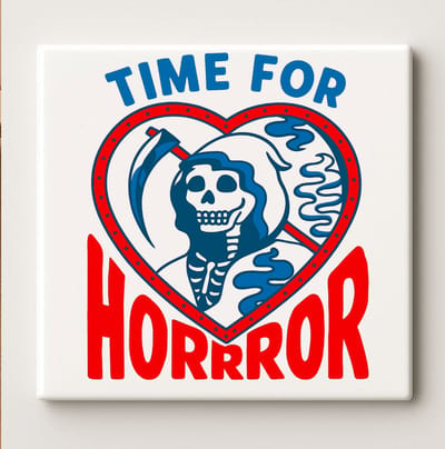Time for Horror Keramische Tegel 15x15cm – Gotische Schedel Wanddecoratie – Griezelige Halloween Huisdecoratie & Cadeau voor Horrorliefhebbers