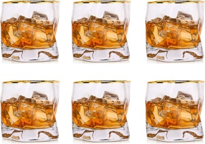 Set van 6 onregelmatige whiskyglazen - Perfecte cadeauverpakking voor mannen, ideaal voor verjaardagen, Vaderdag en jubilea - Geschikt voor whisky, rum en gin