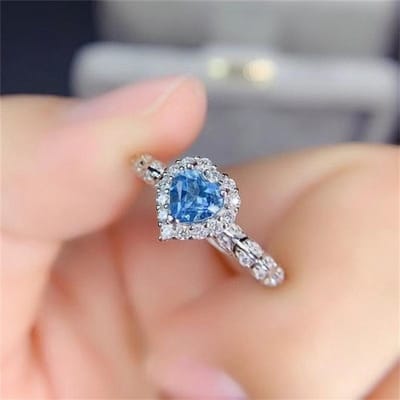 POMOiii Temperament Delicate Hart Blauwvormige Ringen Voor Vrouwen Zirkoon Verlovingsfeest Fijne Sieraden Cadeau Adjustable Opening