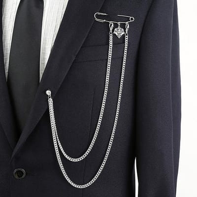 High-End Lange Kwastketting Revers Pin Broches Kristallen Kroon Kruis Badge Heren Pak Overhemd Kraag Pins Luxe Broche Geschenken black