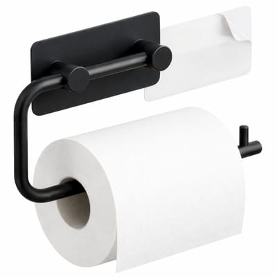 Minismus WC Rolhouder Zwart - Zefklevende Toiletrolhouder Wandmontage Bevestig met Plakstrip - Met Verstelbare Arm