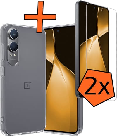Hoes - Met 2x Screenprotector - Geschikt voor OnePlus Nord CE 4 Lite - Sterk & Shockproof - Back Cover - Siliconen Case - Telefoon Hoes - Transparant