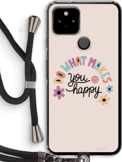 Case Company® - Hoesje met koord geschikt voor Google Pixel 5 hoesje met Koord - Happy days - Telefoonhoesje met Zwart Koord - Bescherming aan alle Kanten en Over de Schermrand