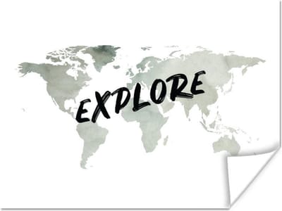 Poster - Wereldkaart - Reizen - Wit - 40x30 cm