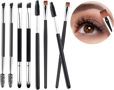Set van 8 Stuks Oogmakeup Borstels - Wenkbrauw Borstel - Eyeliner Borstel - Oogschaduw Borstel - Dubbelzijdige Wenkbrauw en Wimpers Borstel voor Vrouwen en Meisjes