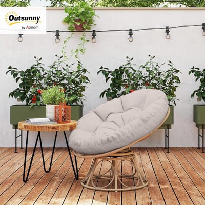 Papasan stoel - Draaifauteuil mand - Buiten ontspannen - 360 graden draaibaar - Diameter 120 cm - Lichtgrijs