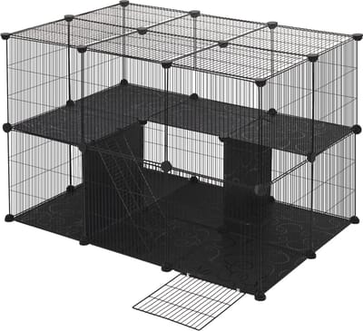 Happyment Dierenren Meri - XXL Ren Deluxe - Verstelbaar - Voor binnen - Puppyren - Kleine dieren - Kittens - Zwart - 38 panelen - 70 x 70 x 105 cm