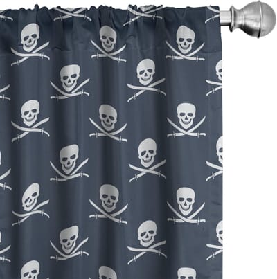 ABAKUHAUS Piratengordijnen – Jolly Roger-patroon – 2×75×245 cm – Donkerblauw/Wit