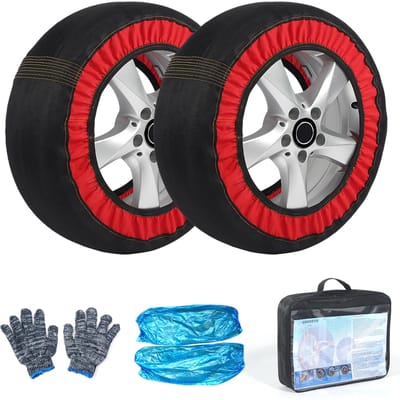 2pcs Chaussettes à Neige Automobiles pour Pneus N'endommage pas le Moyeu de Pneu Antidérapantes Super Résistantes Tolérance aux Basses Températures, Pas de Bruit Red Black 6001 red