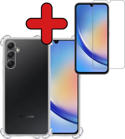 Hoesje - Met Screenprotector - Geschikt voor Samsung Galaxy A34 - Sterk & Shockproof - Back Cover - Siliconen Case - Telefoon Hoes - Shock Proof - Telefoonhoes - Transparant