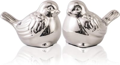 Set van 2 Kleine Vogel Standbeelden - Moderne Boho Woondecoratie Zilver