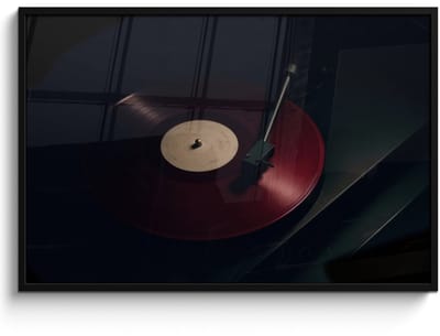 Poster in lijst - Fotolijst 120x80 cm - Posters - Vinylplaat - Rood - Platenspeler - Naald - Posterlijst zwart - Decoratie - Wanddecoratie woonkamer - Muurdecoratie slaapkamer