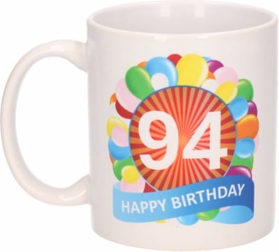 Beallatio Decorations - 94 jaar Verjaardag koffiemok - cadeau beker - feestelijke ballonnen print - 300 ml - keramiek - wit