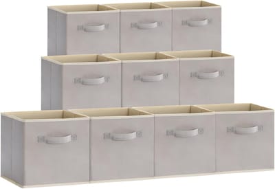 Famanu – Inklapbare opbergkubussen set van 10, stoffen opbergmanden met handgrepen voor kleding en accessoires