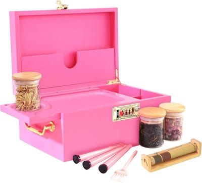 Decoratieve Bamboe Opbergbox met Combinatieslot en Glazen Potten