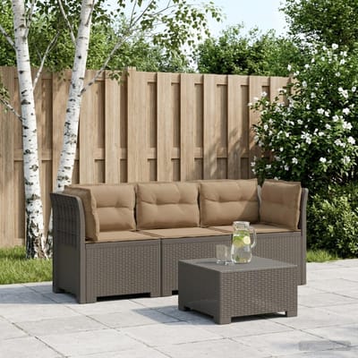 vidaXL - 3-Zits - Tu - bank - met - Kussens - Rattan - Look - PP - Lichtgrijs