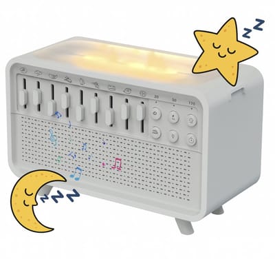3-in-1 Bluetooth Speaker met Luchtbevochtiger & Aromatherapie – White Noise Slaaptrainer met LED Vlam Effect – Nachtlamp