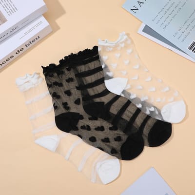 Dailygoods- Sokken met Ruches - Transparante Sokken - Kanten Kousen - Ademend - Lichtgewicht - 4 Paar