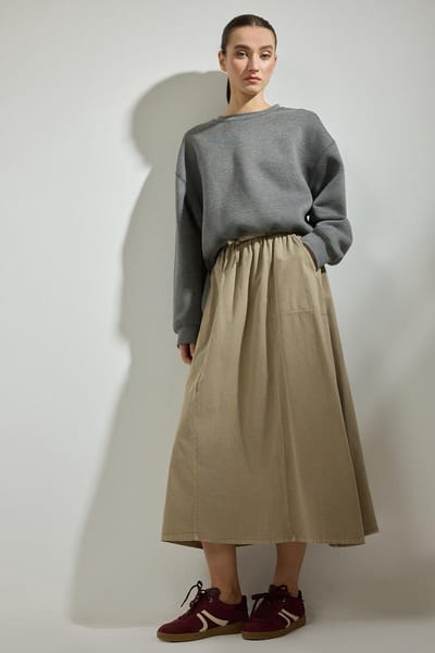 Touché Privé - Rok met elastische taille en zakken - Taupe - Dames