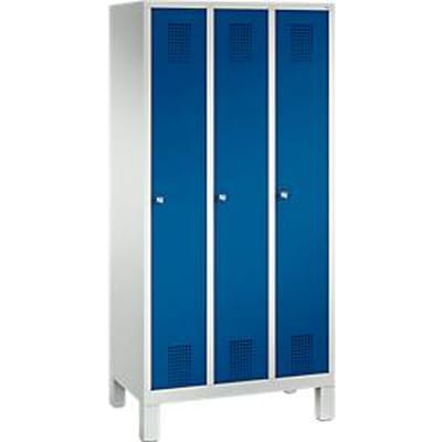 Kledinglocker Evolo S 3000, staal, 3 compartimenten, cilinderslot, lichtgrijs RAL 7035/gentiaanblauw RAL 5010