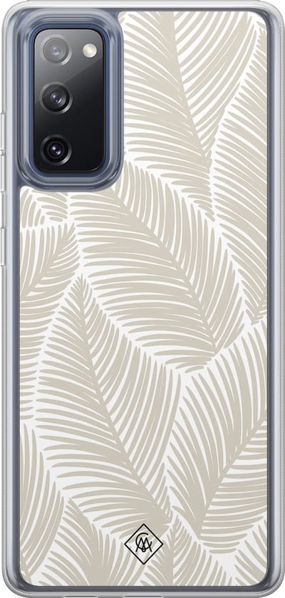 Casimoda® hoesje - Geschikt voor Samsung Galaxy S20 FE - Palmy Leaves Beige - 2-in-1 case - Schokbestendig - Natuur - Verhoogde randen - Bruin/beige, Transparant