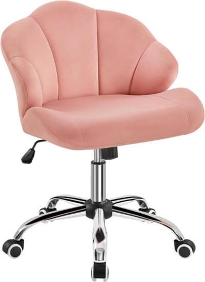 Yaheetech Ergonomische Bureaustoel - In Hoogte Verstelbare Draaistoel Schelpvorm - Kantoor En Make Up Stoel Met Wielen - Belastbaar Tot 136 KG - Roze