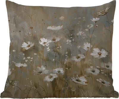 Tuinkussen - Bloemen - Wit - Natuur - Grijs - Modern - 40x40 cm - Weerbestendig