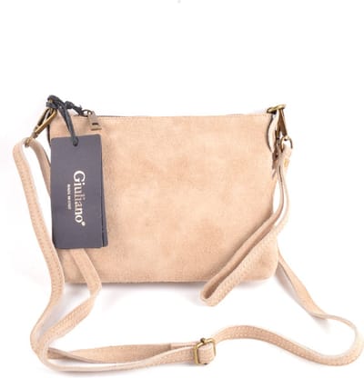 Giuliano Suede Schoudertas Olivia - beige - made in Italy