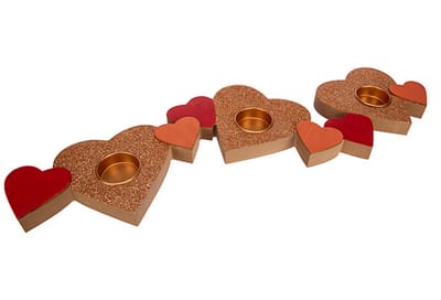 Theelichthouder X3 Coppery Pink Hearts R Oze 50x15,7xh2,3cm Langwerpig Hout