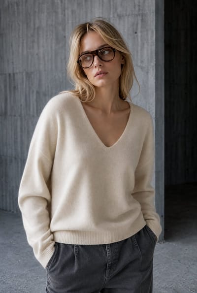 Pullover V-neck H25225 | Ecru - Ecru / S