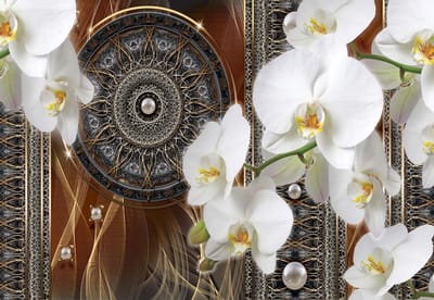 Fotobehang Luxury Abstract Pattern Flowers Spheres | XL - 208cm x 146cm | 130g/m2 Vlies