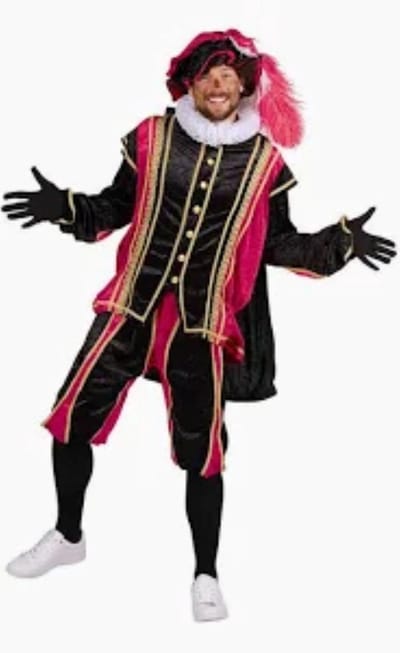 Pietenpak - Bilbao - Polyester Fluweel - Roze-Zwart - Maat M