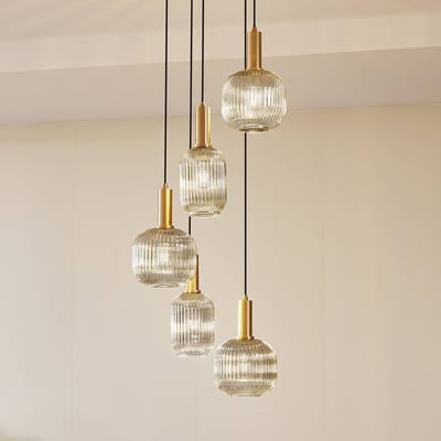 Lindby - hanglamp - 5lichts - Glas, ijzer - H: 18 cm - E27 - rookgrijs