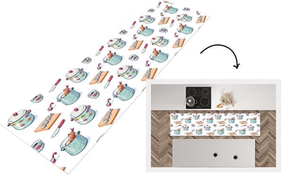Keukenloper - Loper keuken - Patronen - Koken - Eten - Vis - Pan - 200x50 cm - Keukenloper vinyl