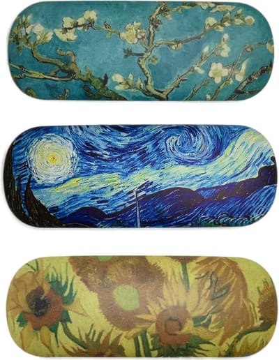3BMT Brillenkokers Van Gogh - Kunst - Set van 3 - Amandelbloesem, Sterrennacht en Zonnebloemen
