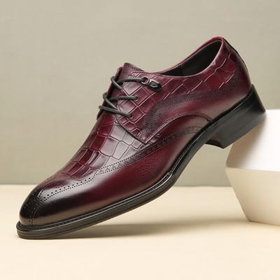 Eerste Laag Koeienhuid Nieuw Brits Echt Leer Handgemaakte Gravering Brogue Leren Schoenen Heren Zakelijk Formeel Derby Schoenen 41 donkerrossig